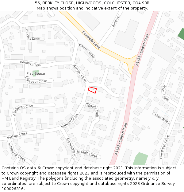 56, BERKLEY CLOSE, HIGHWOODS, COLCHESTER, CO4 9RR: Location map and indicative extent of plot