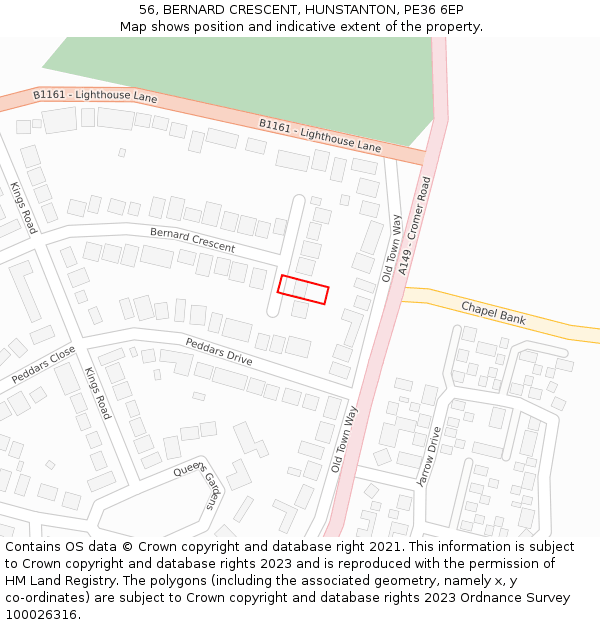 56, BERNARD CRESCENT, HUNSTANTON, PE36 6EP: Location map and indicative extent of plot
