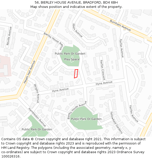 56, BIERLEY HOUSE AVENUE, BRADFORD, BD4 6BH: Location map and indicative extent of plot