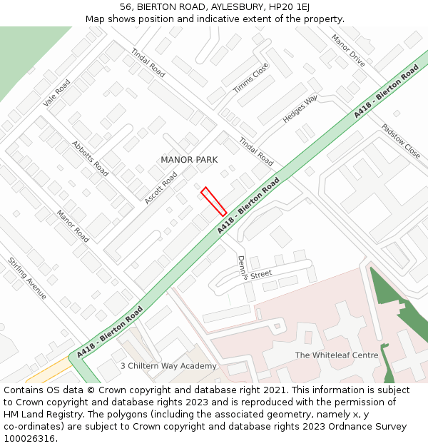 56, BIERTON ROAD, AYLESBURY, HP20 1EJ: Location map and indicative extent of plot