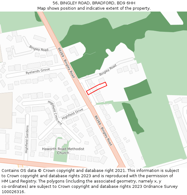 56, BINGLEY ROAD, BRADFORD, BD9 6HH: Location map and indicative extent of plot