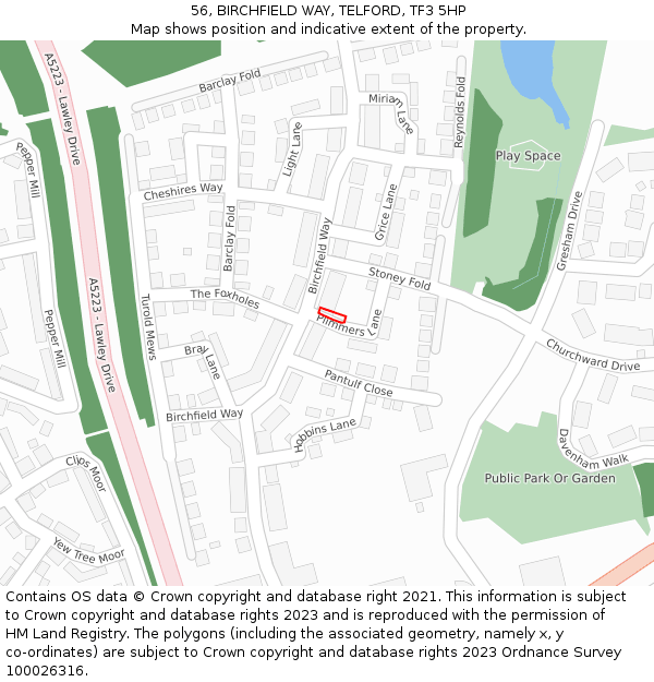 56, BIRCHFIELD WAY, TELFORD, TF3 5HP: Location map and indicative extent of plot