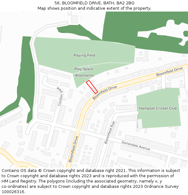 56, BLOOMFIELD DRIVE, BATH, BA2 2BG: Location map and indicative extent of plot