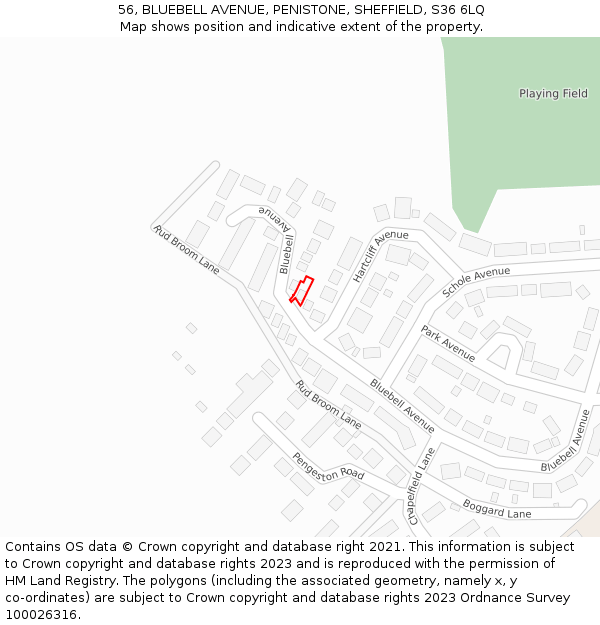 56, BLUEBELL AVENUE, PENISTONE, SHEFFIELD, S36 6LQ: Location map and indicative extent of plot