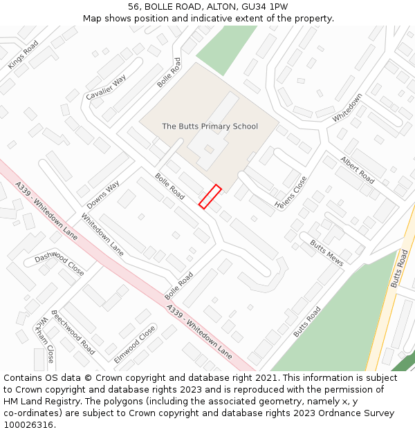 56, BOLLE ROAD, ALTON, GU34 1PW: Location map and indicative extent of plot