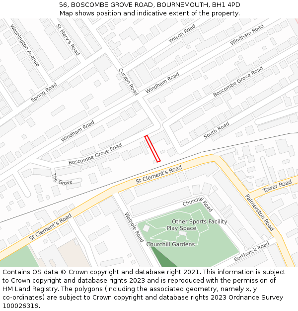 56, BOSCOMBE GROVE ROAD, BOURNEMOUTH, BH1 4PD: Location map and indicative extent of plot