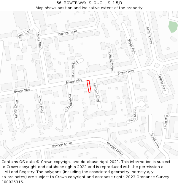 56, BOWER WAY, SLOUGH, SL1 5JB: Location map and indicative extent of plot