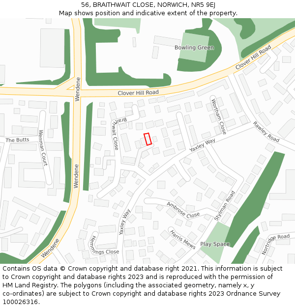 56, BRAITHWAIT CLOSE, NORWICH, NR5 9EJ: Location map and indicative extent of plot