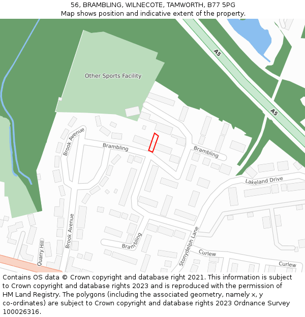56, BRAMBLING, WILNECOTE, TAMWORTH, B77 5PG: Location map and indicative extent of plot