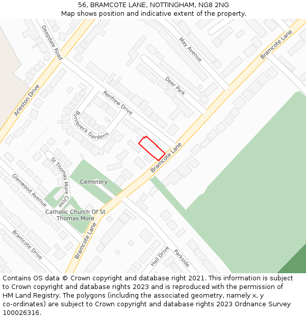 56, BRAMCOTE LANE, NOTTINGHAM, NG8 2NG: Location map and indicative extent of plot