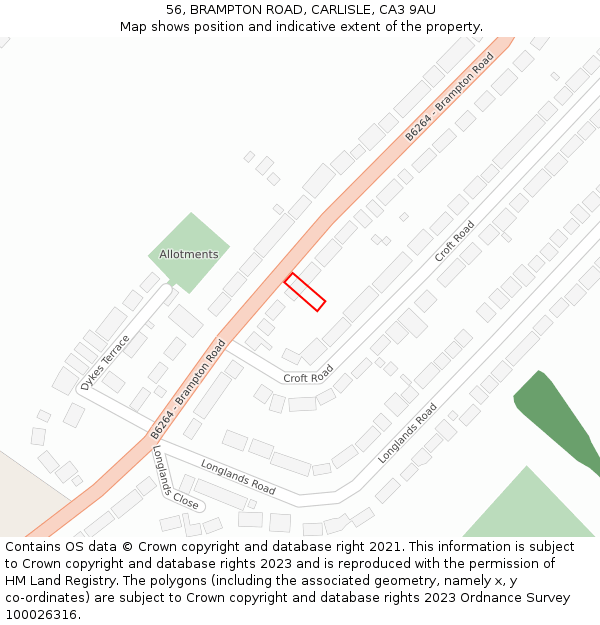 56, BRAMPTON ROAD, CARLISLE, CA3 9AU: Location map and indicative extent of plot