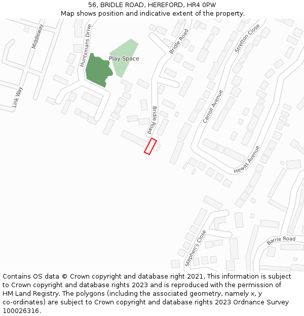 56, BRIDLE ROAD, HEREFORD, HR4 0PW: Location map and indicative extent of plot
