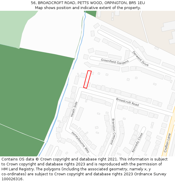 56, BROADCROFT ROAD, PETTS WOOD, ORPINGTON, BR5 1EU: Location map and indicative extent of plot