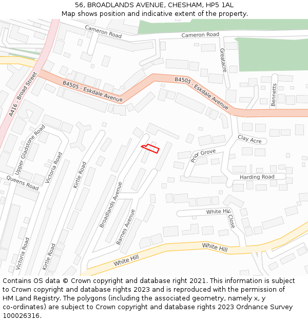 56, BROADLANDS AVENUE, CHESHAM, HP5 1AL: Location map and indicative extent of plot