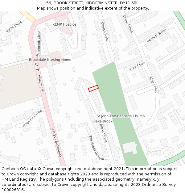 56, BROOK STREET, KIDDERMINSTER, DY11 6RH: Location map and indicative extent of plot