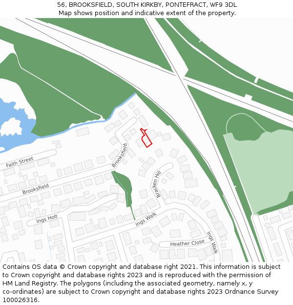56, BROOKSFIELD, SOUTH KIRKBY, PONTEFRACT, WF9 3DL: Location map and indicative extent of plot