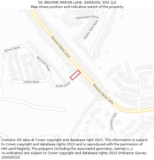 56, BROOME MANOR LANE, SWINDON, SN3 1LX: Location map and indicative extent of plot