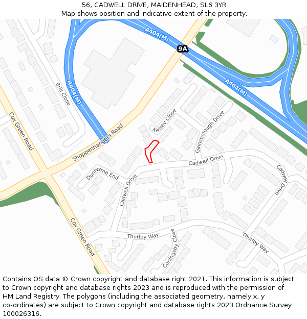 56, CADWELL DRIVE, MAIDENHEAD, SL6 3YR: Location map and indicative extent of plot