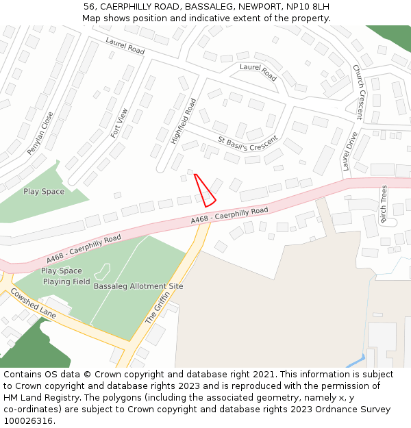 56, CAERPHILLY ROAD, BASSALEG, NEWPORT, NP10 8LH: Location map and indicative extent of plot