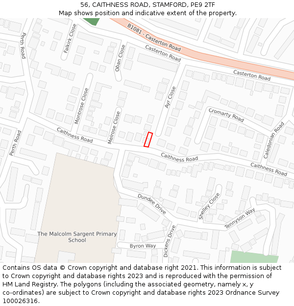 56, CAITHNESS ROAD, STAMFORD, PE9 2TF: Location map and indicative extent of plot