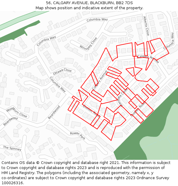56, CALGARY AVENUE, BLACKBURN, BB2 7DS: Location map and indicative extent of plot