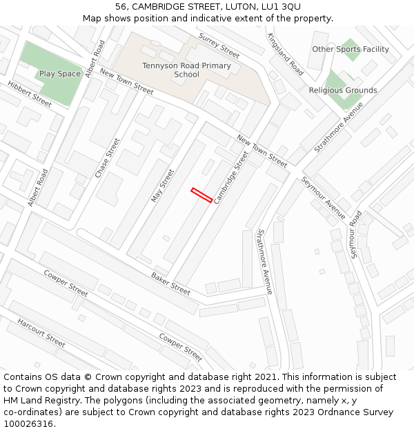 56, CAMBRIDGE STREET, LUTON, LU1 3QU: Location map and indicative extent of plot