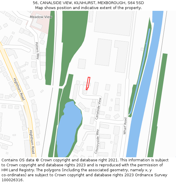56, CANALSIDE VIEW, KILNHURST, MEXBOROUGH, S64 5SD: Location map and indicative extent of plot