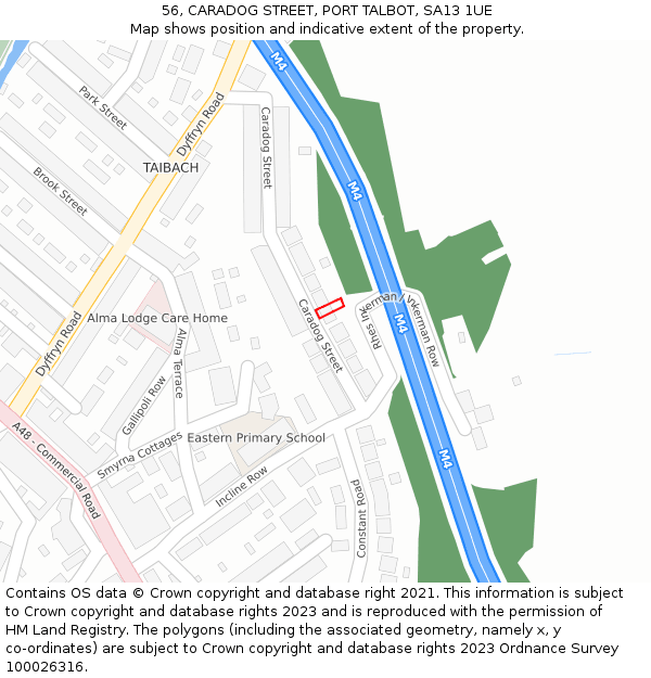 56, CARADOG STREET, PORT TALBOT, SA13 1UE: Location map and indicative extent of plot