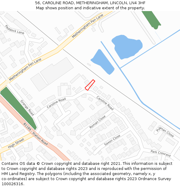 56, CAROLINE ROAD, METHERINGHAM, LINCOLN, LN4 3HF: Location map and indicative extent of plot