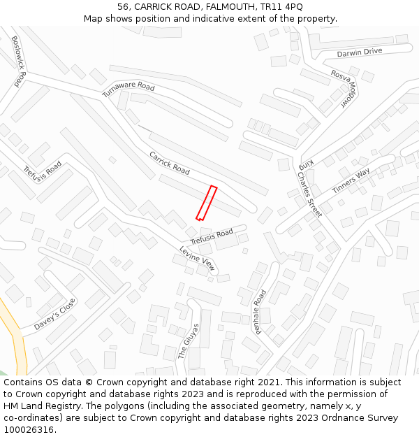 56, CARRICK ROAD, FALMOUTH, TR11 4PQ: Location map and indicative extent of plot
