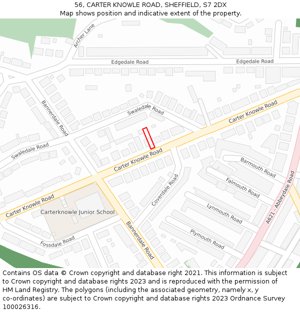56, CARTER KNOWLE ROAD, SHEFFIELD, S7 2DX: Location map and indicative extent of plot