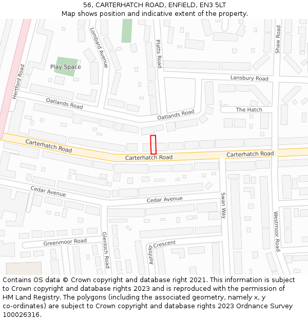 56, CARTERHATCH ROAD, ENFIELD, EN3 5LT: Location map and indicative extent of plot