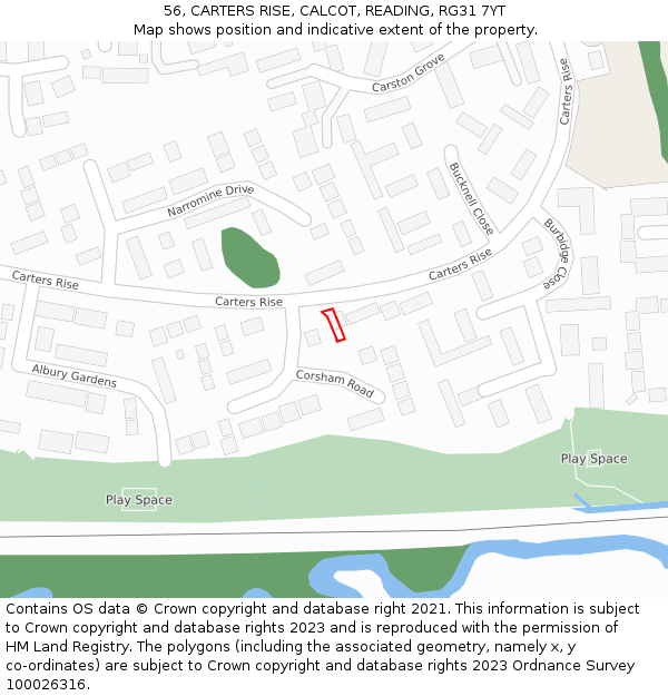 56, CARTERS RISE, CALCOT, READING, RG31 7YT: Location map and indicative extent of plot