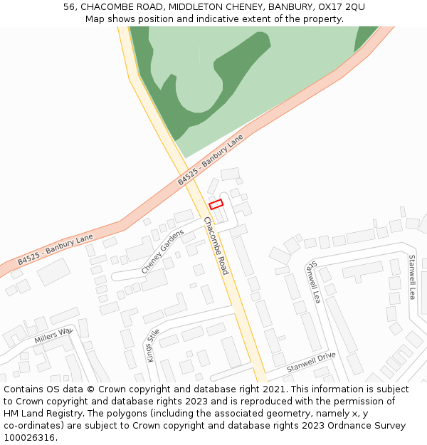 56, CHACOMBE ROAD, MIDDLETON CHENEY, BANBURY, OX17 2QU: Location map and indicative extent of plot