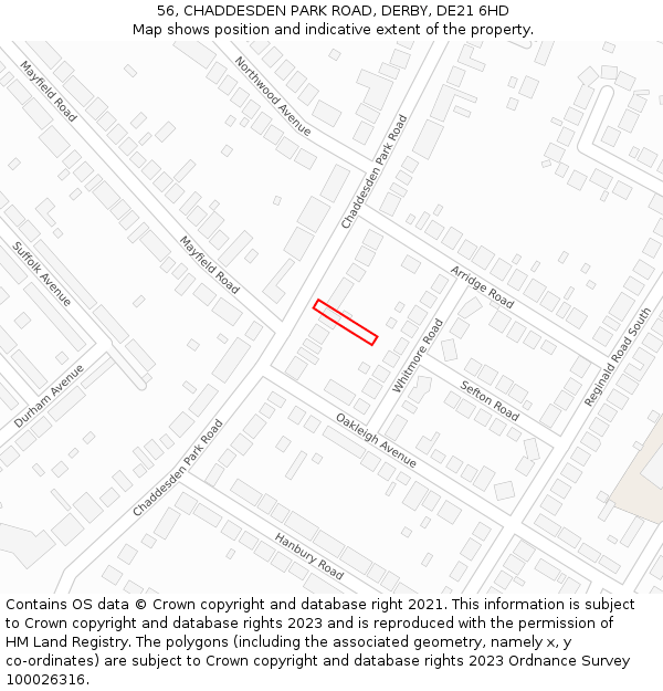 56, CHADDESDEN PARK ROAD, DERBY, DE21 6HD: Location map and indicative extent of plot