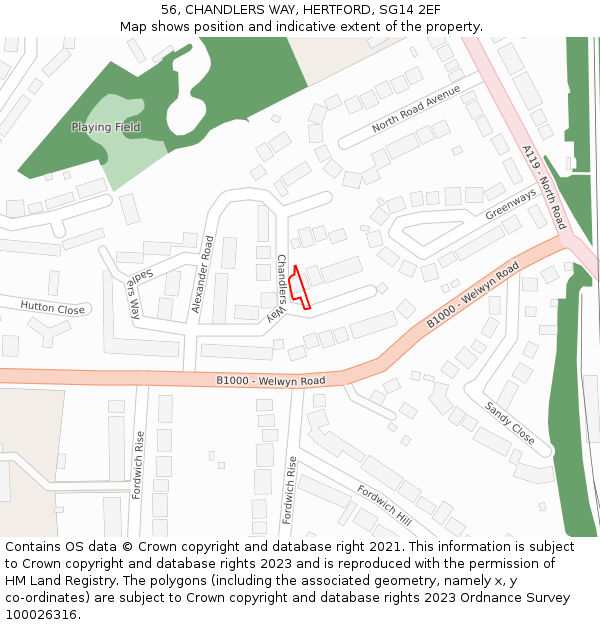 56, CHANDLERS WAY, HERTFORD, SG14 2EF: Location map and indicative extent of plot