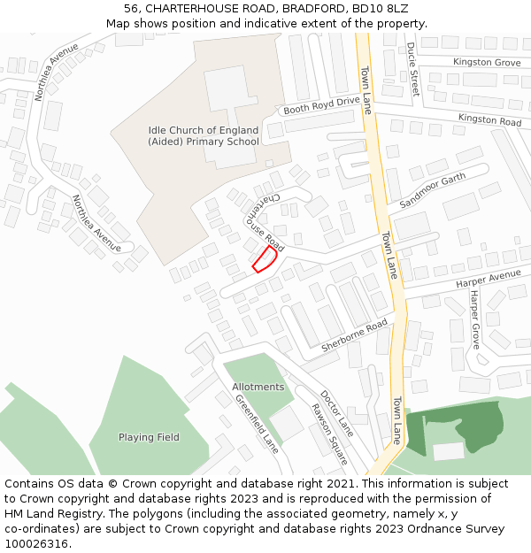 56, CHARTERHOUSE ROAD, BRADFORD, BD10 8LZ: Location map and indicative extent of plot