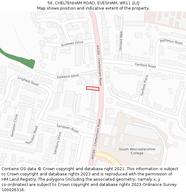 56, CHELTENHAM ROAD, EVESHAM, WR11 2LQ: Location map and indicative extent of plot