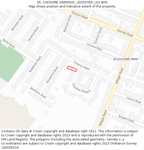 56, CHESHIRE GARDENS, LEICESTER, LE2 8HD: Location map and indicative extent of plot
