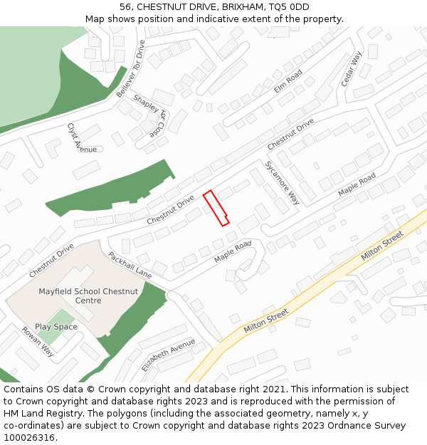 56, CHESTNUT DRIVE, BRIXHAM, TQ5 0DD: Location map and indicative extent of plot