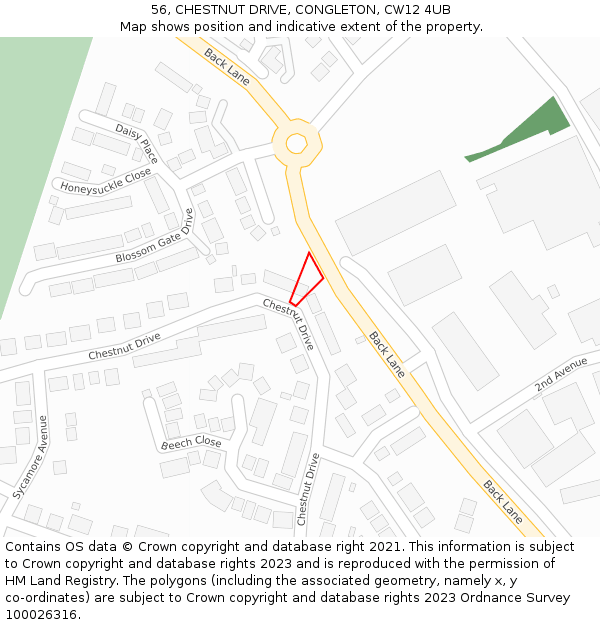 56, CHESTNUT DRIVE, CONGLETON, CW12 4UB: Location map and indicative extent of plot