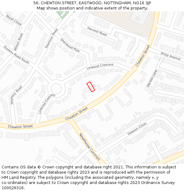 56, CHEWTON STREET, EASTWOOD, NOTTINGHAM, NG16 3JP: Location map and indicative extent of plot