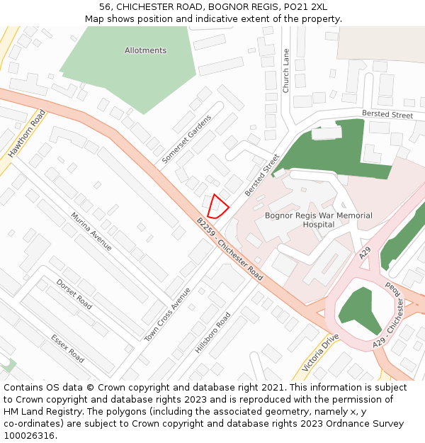 56, CHICHESTER ROAD, BOGNOR REGIS, PO21 2XL: Location map and indicative extent of plot
