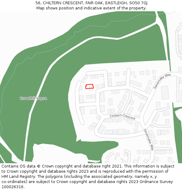 56, CHILTERN CRESCENT, FAIR OAK, EASTLEIGH, SO50 7GJ: Location map and indicative extent of plot