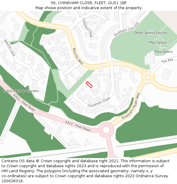 56, CHINEHAM CLOSE, FLEET, GU51 1BF: Location map and indicative extent of plot