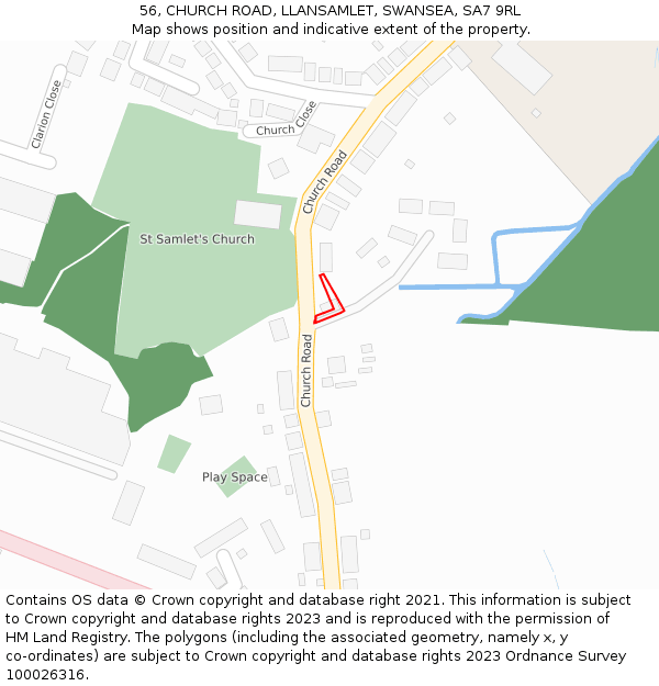 56, CHURCH ROAD, LLANSAMLET, SWANSEA, SA7 9RL: Location map and indicative extent of plot