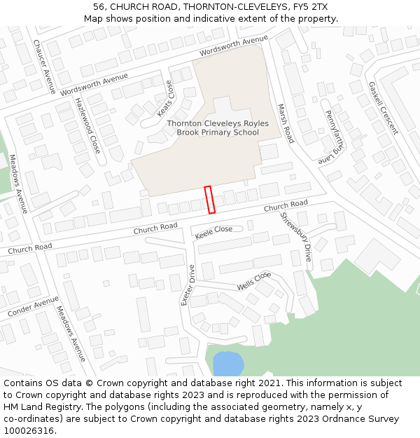 56, CHURCH ROAD, THORNTON-CLEVELEYS, FY5 2TX: Location map and indicative extent of plot