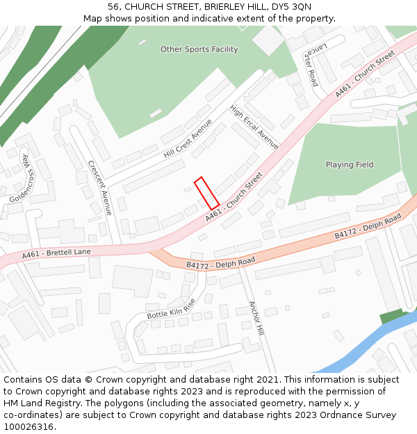 56, CHURCH STREET, BRIERLEY HILL, DY5 3QN: Location map and indicative extent of plot