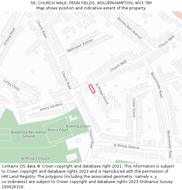 56, CHURCH WALK, PENN FIELDS, WOLVERHAMPTON, WV3 7BY: Location map and indicative extent of plot
