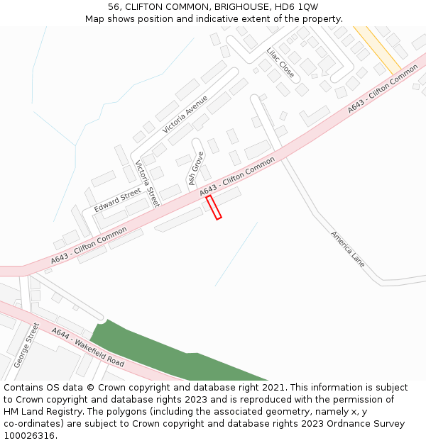 56, CLIFTON COMMON, BRIGHOUSE, HD6 1QW: Location map and indicative extent of plot